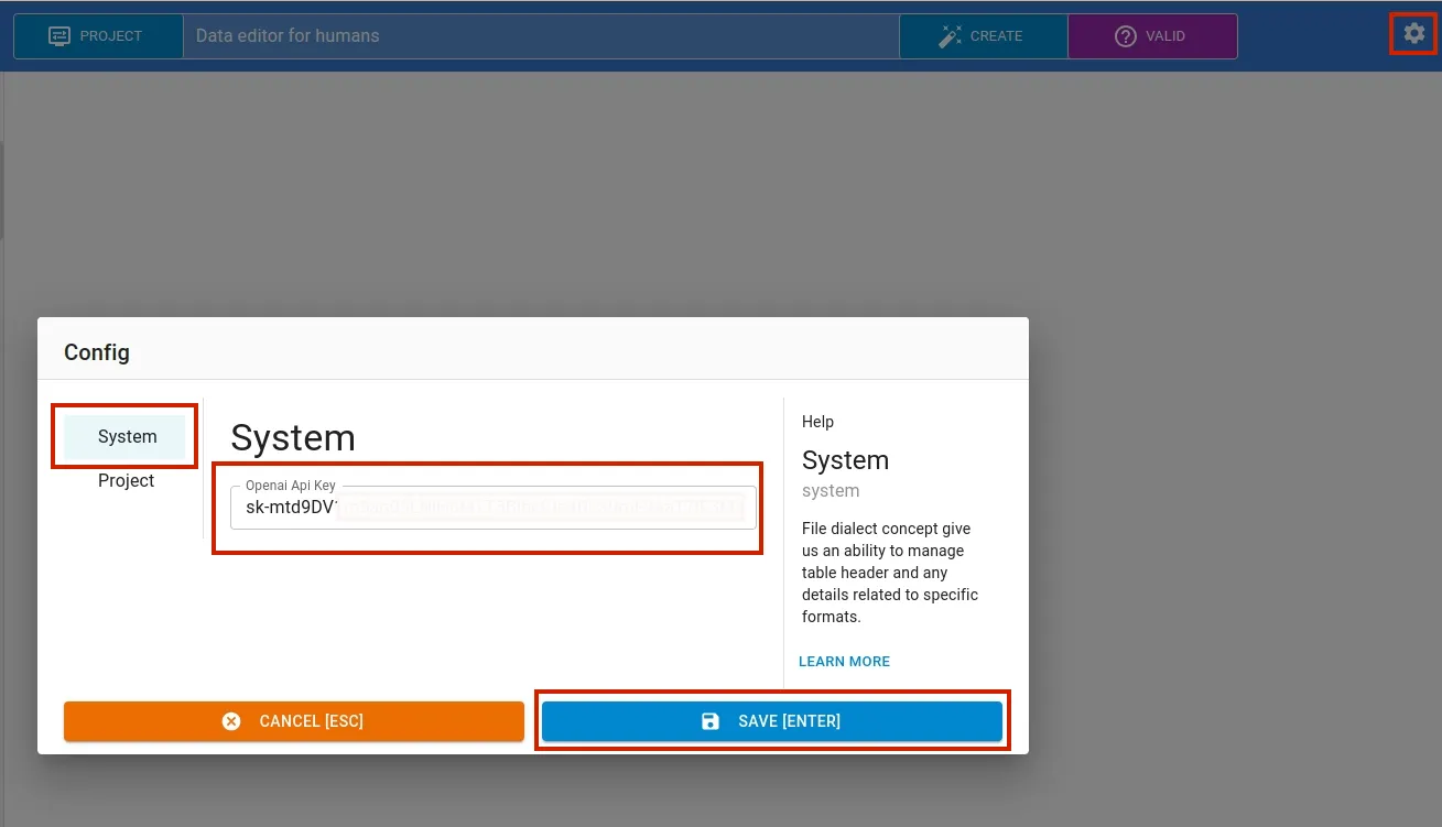 OPEN DATA EDITOR AI SETTINGS